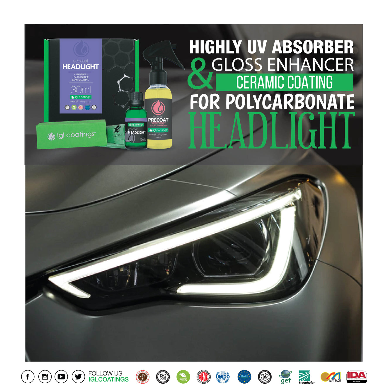 ecocoat Headlight 6H 納米頭燈鍍膜IGL Coatings Hong Kong 可能係全香港最值得信賴的汽車美容品牌 I ECO Friendly Auto Detailing Products